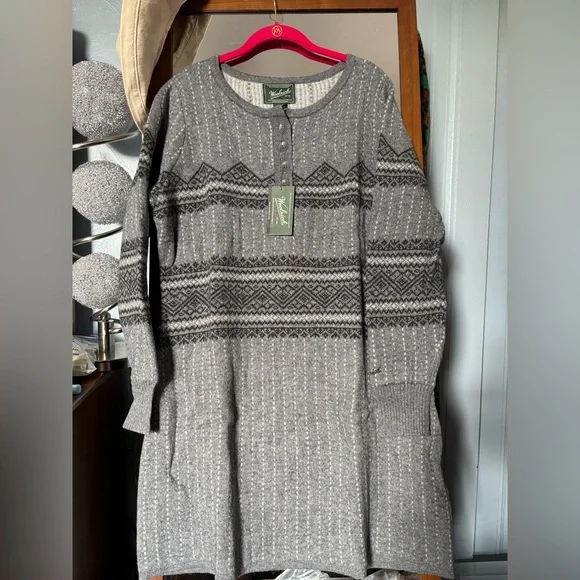 NWT Woolrich XL Fairisle Knit Henley Wool Blend Sweater Dress - Picture 1 of 7